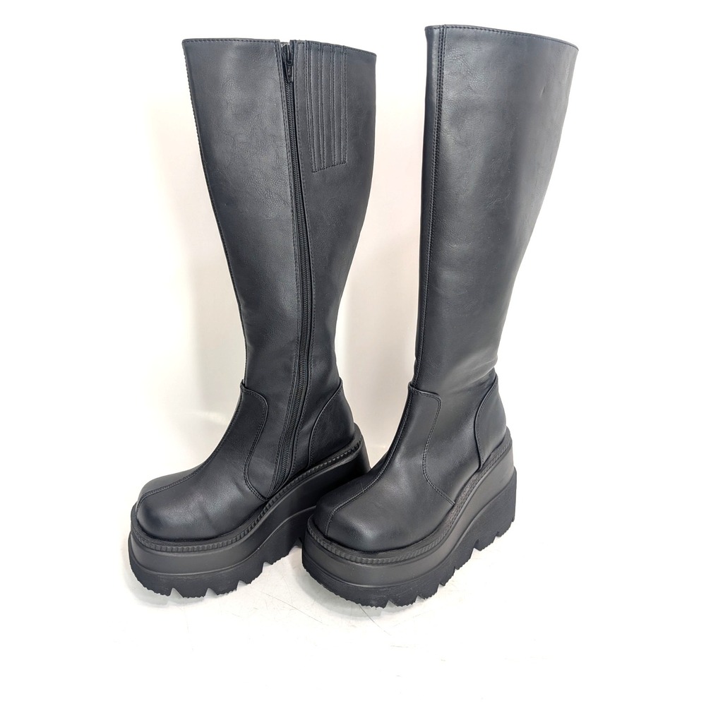 Demonica Shaker-100 Women's wedge platform knee-high boots - size 6 in Black